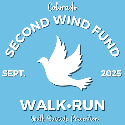 2025 Walk Run Logo with a light blue background featuring a signature dove to honor those lost to suicide